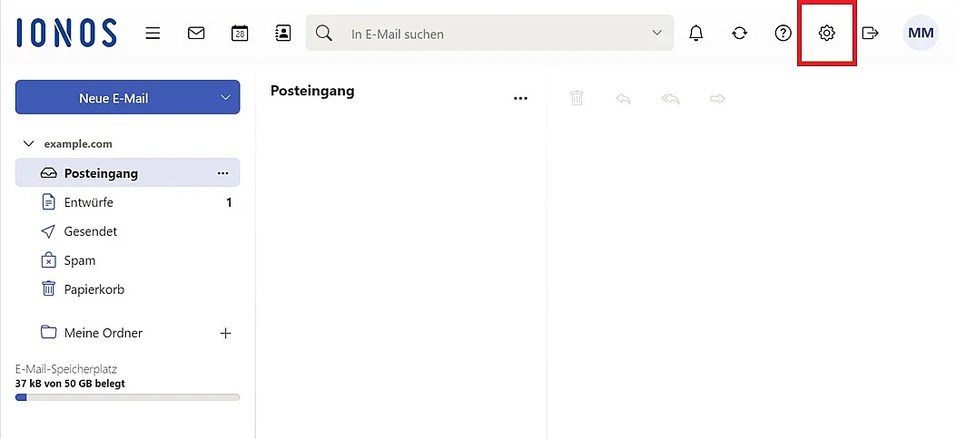 IONOS Webmail: Einstellungen öffnen Bild: IONOS Webmail: Einstellungen öffnen