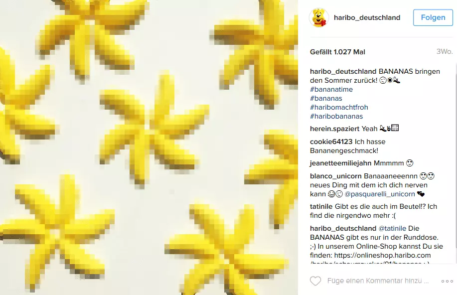 Post des Süßwarenherstellers Haribo in der Webansicht