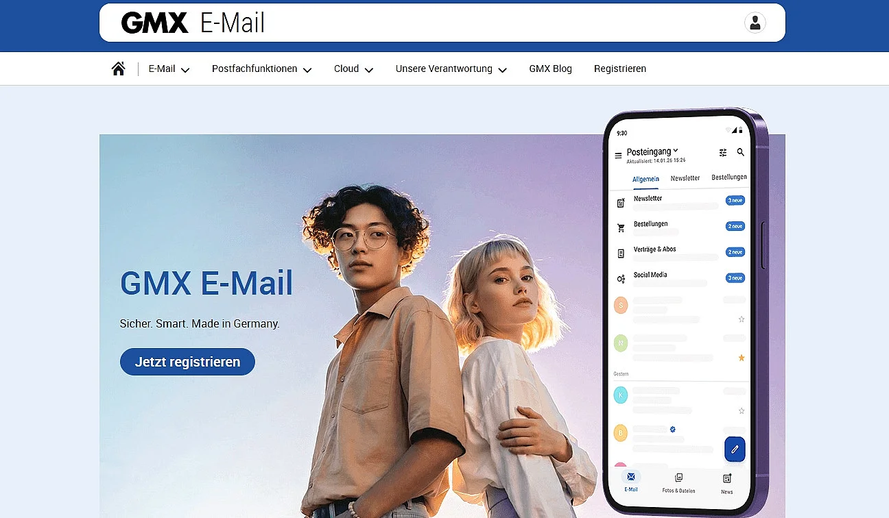 Bild: Website des E-Mail-Anbieter GMX