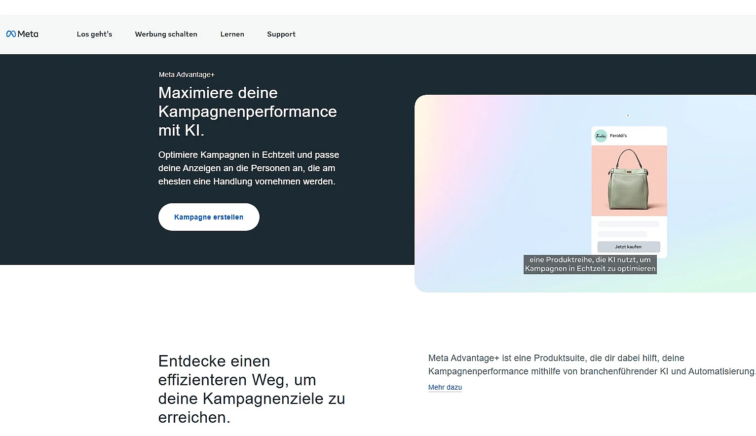 Informationsseite zu Meta-Advantage+ Bild: Informationsseite zu Meta-Advantage+