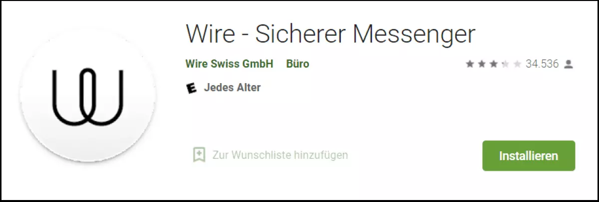 Bild: Installationsseite der Wire-App im Google Play Store