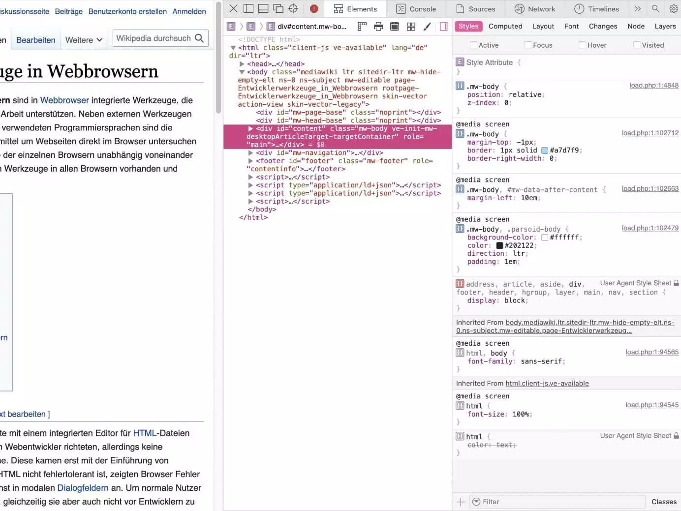Bild: Element untersuchen in Safari
