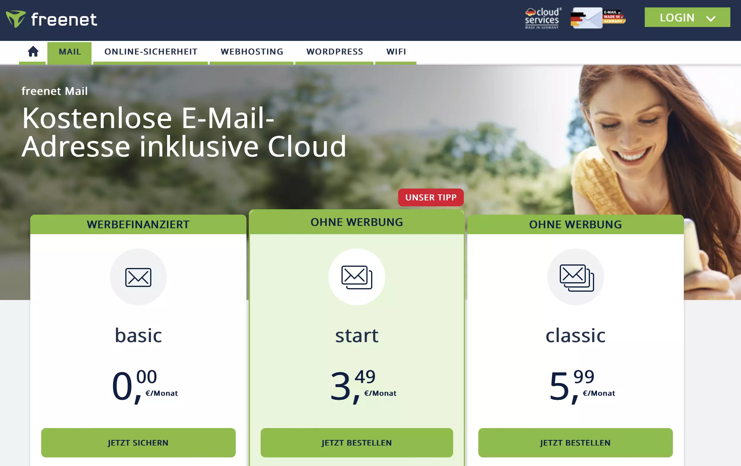 Homepage von freenet Mail Bild: Homepage von freenet Mail
