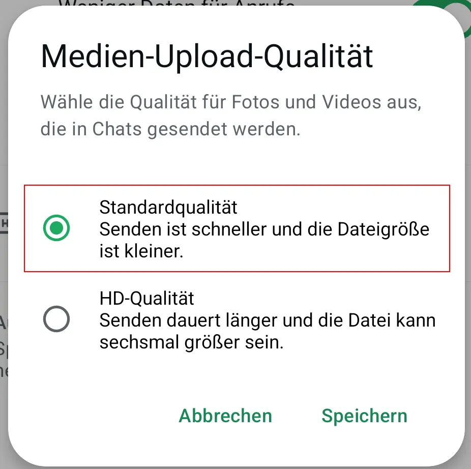 Android-Screenshot der Speicher und Daten-Optionen in WhatsApp Bild: Android-Screenshot der Speicher und Daten-Optionen in WhatsApp