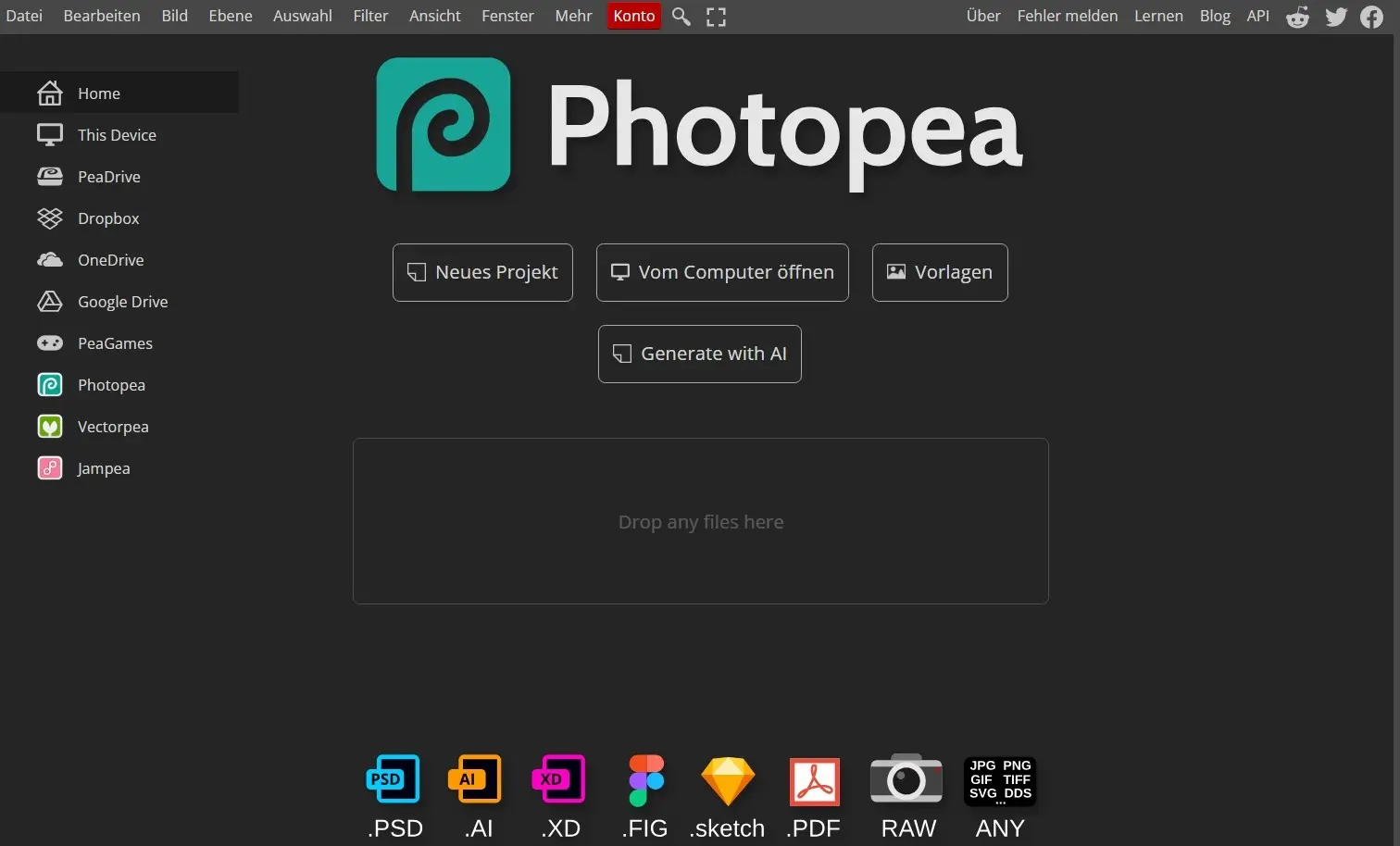 Bild: Photopea Benutzeroberfläche