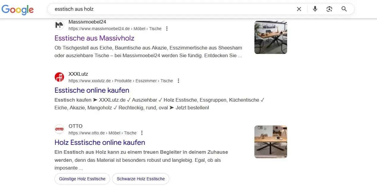 Bild: Google-Suche: „Esstisch aus Holz“