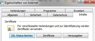 Bild: Internetoptionen unter Windows 7