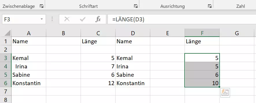 Bild: Excel: Mit LÄNGE die korrekte Zeichenzahl prüfen