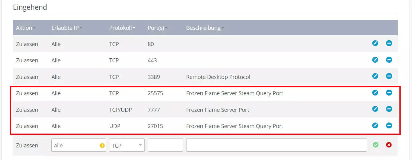 Frozen Flame: Port-Freigabe im IONOS Cloud Panel Frozen Flame: Port-Freigabe im IONOS Cloud Panel