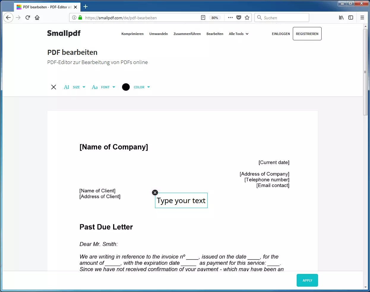 Neuen Text in PDF einfügen mit Smallpdf