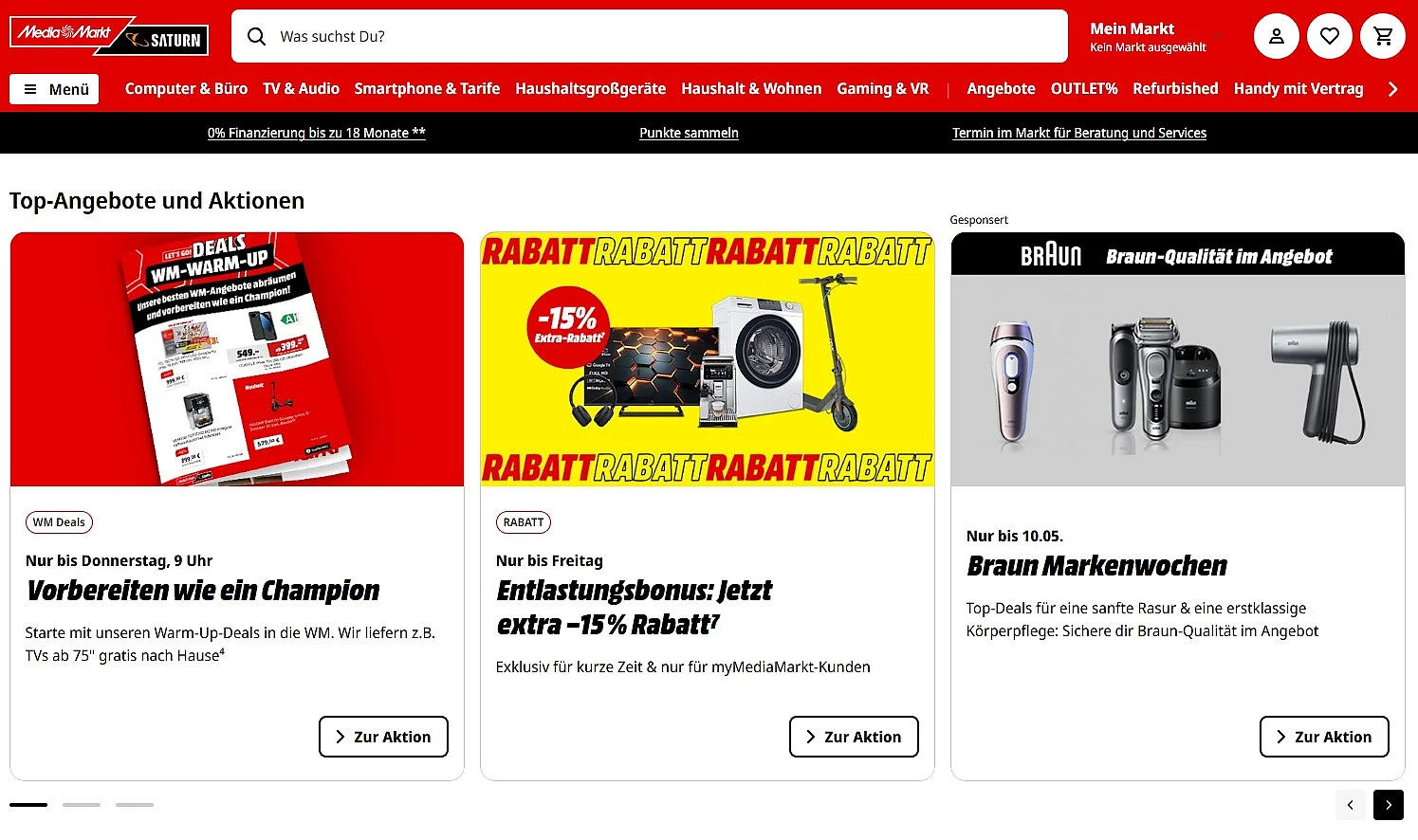 Der Onlineshop von MediaMarkt / Saturn Bild: Der Onlineshop von MediaMarkt / Saturn