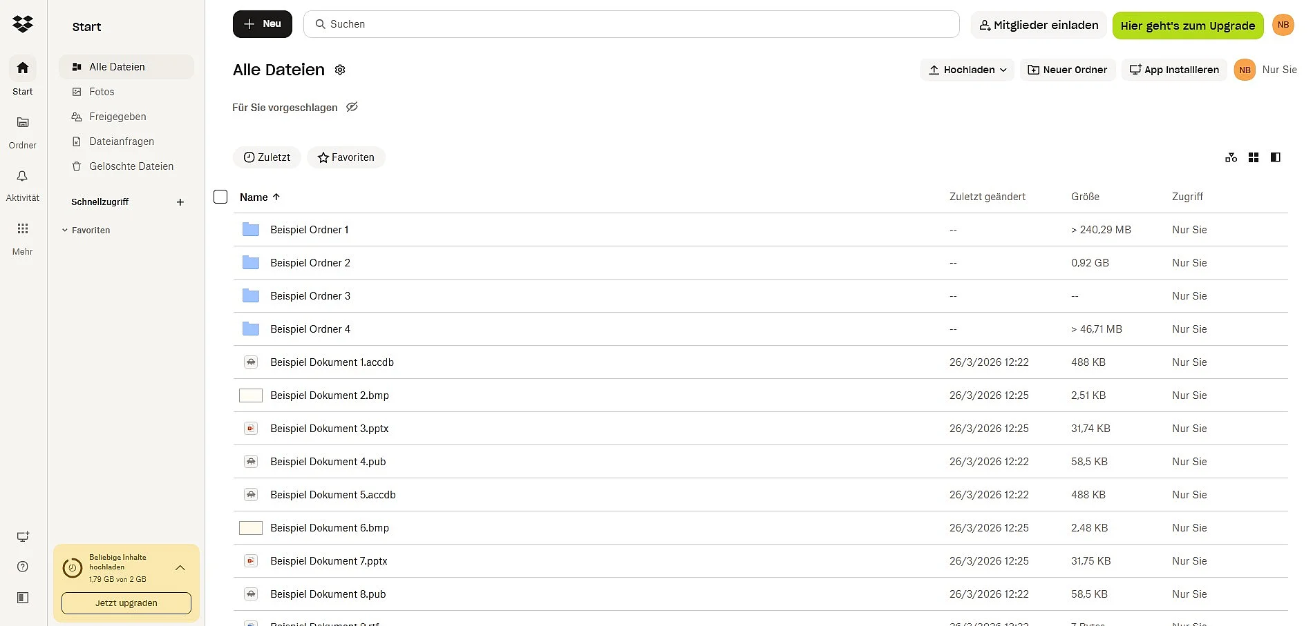 Dropbox: Benutzeroberfläche der Webanwendung Bild: Dropbox: Benutzeroberfläche der Webanwendung