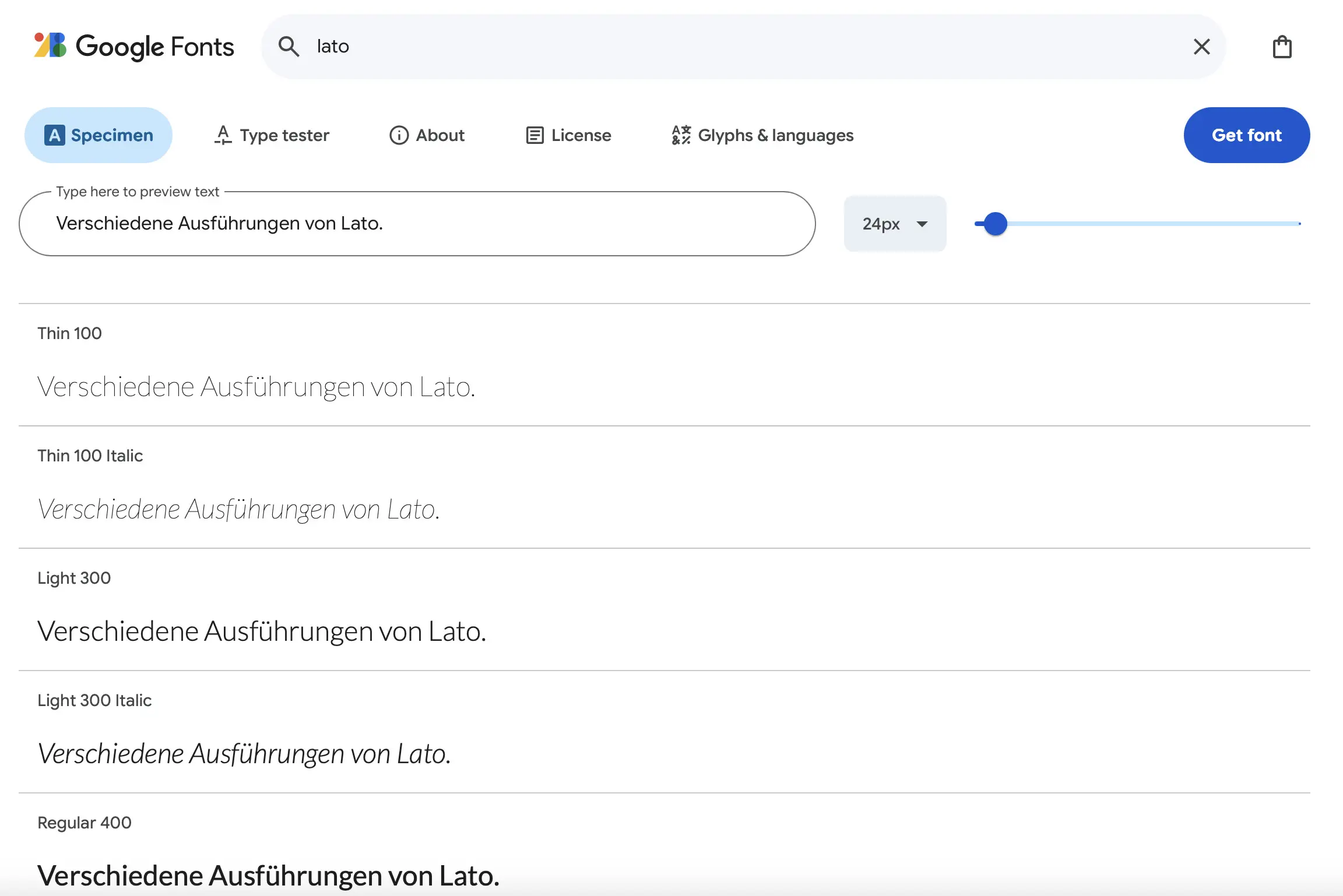 Verschiedene Ausführungen des Webfonts Lato bei Google Fonts Bild: Verschiedene Ausführungen des Webfonts Lato bei Google Fonts