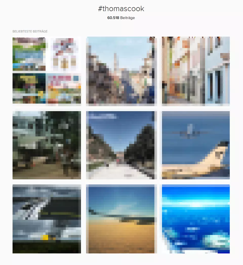 Suche nach dem Hashtag #thomascook in der Instagram-Webansicht