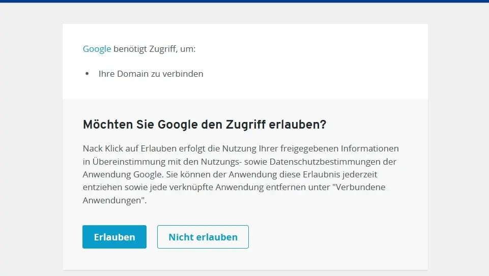 Bild: Google-Zugriffsmeldung im IONOS Kundenkonto