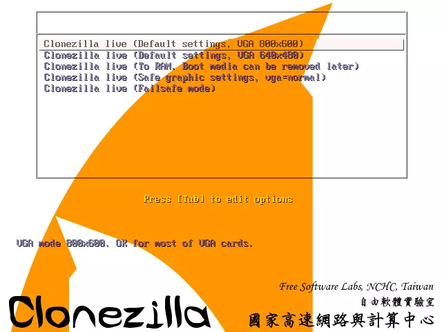 Bild: Clonezilla-Live-Boot-Menü: Menü zur Auswahl weiterer Betriebsmodi