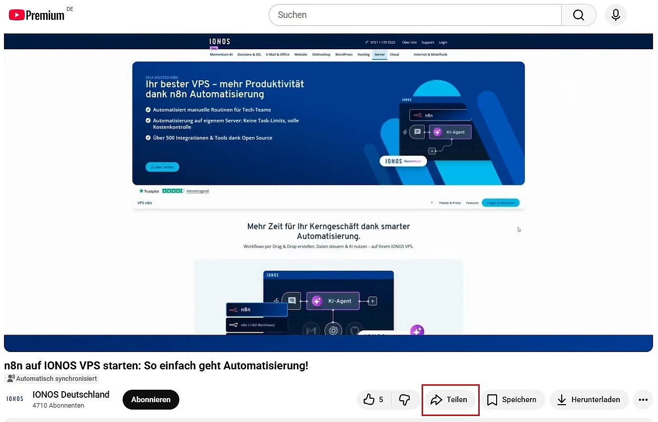Bild: YouTube: „Teilen“-Button