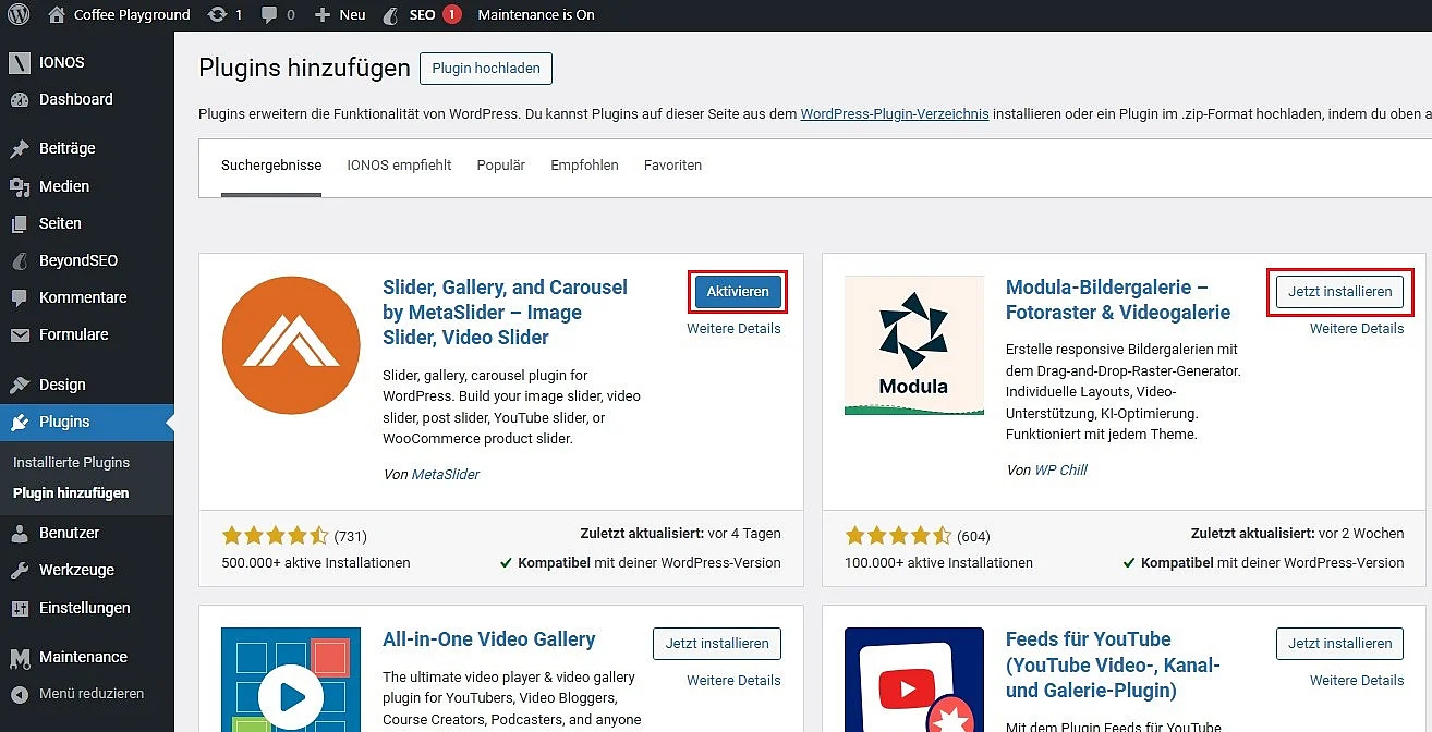 Bild: WordPress-Plugins: Buttons zum Installieren und Aktivieren