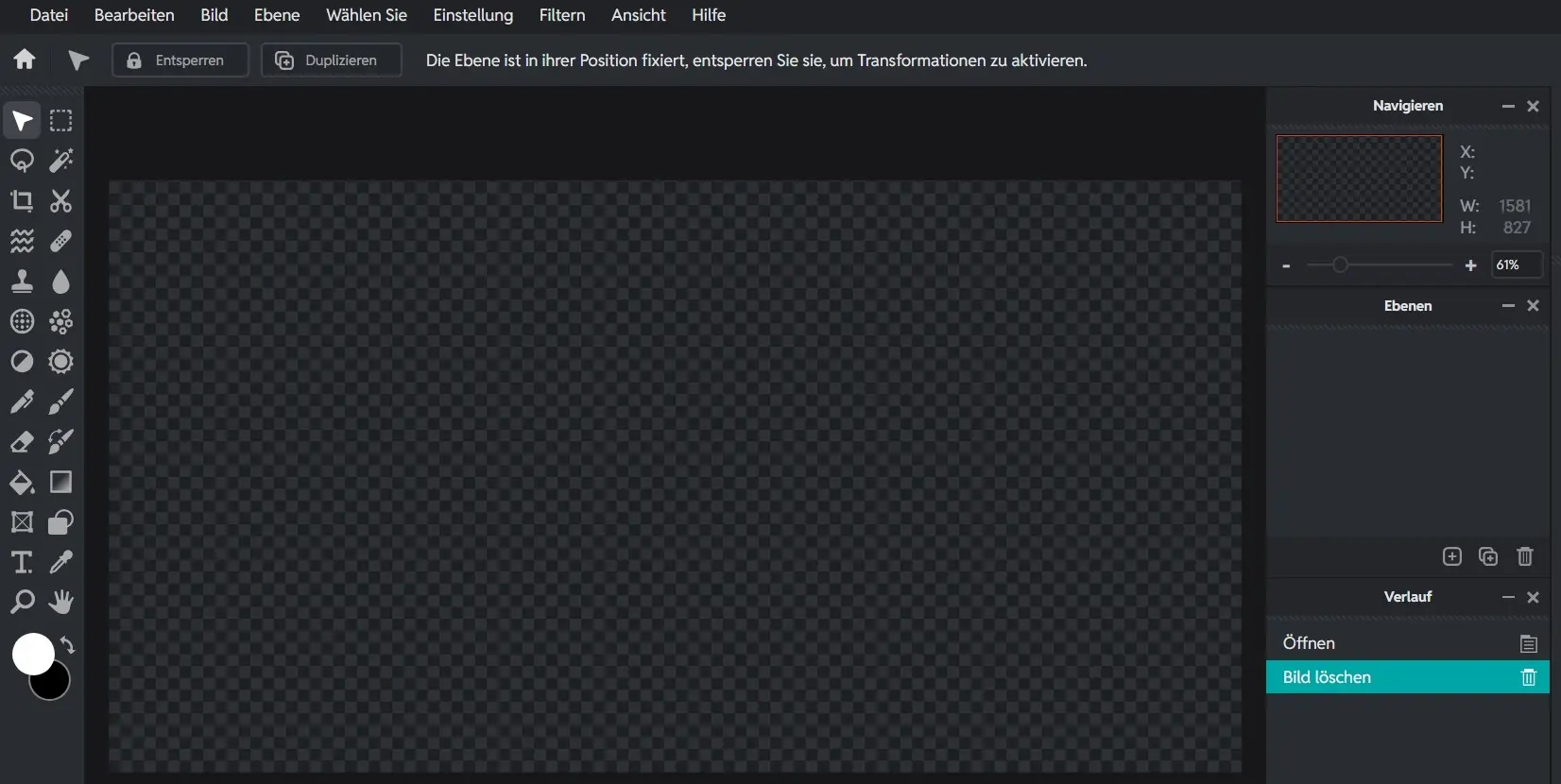 Bild: Die Benutzeroberfläche des Pixlr Editors im Browser