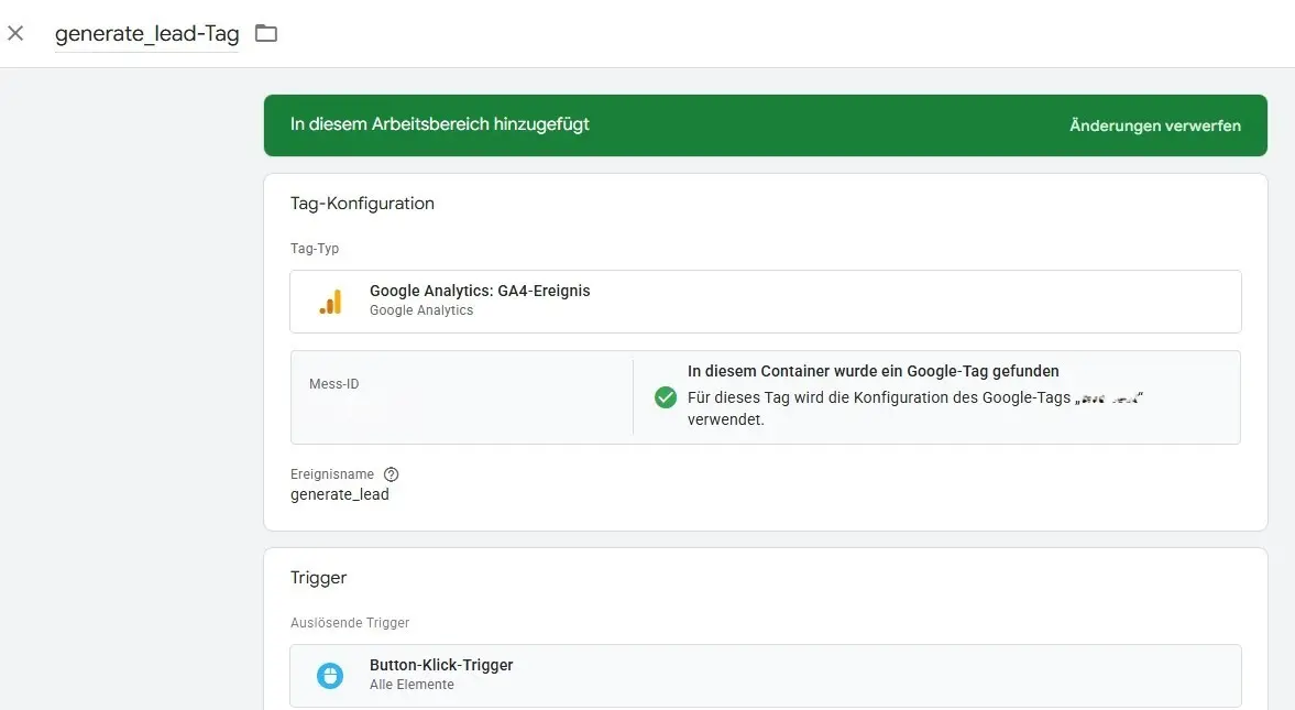 Bild: generate_lead-Tag in der Ansicht