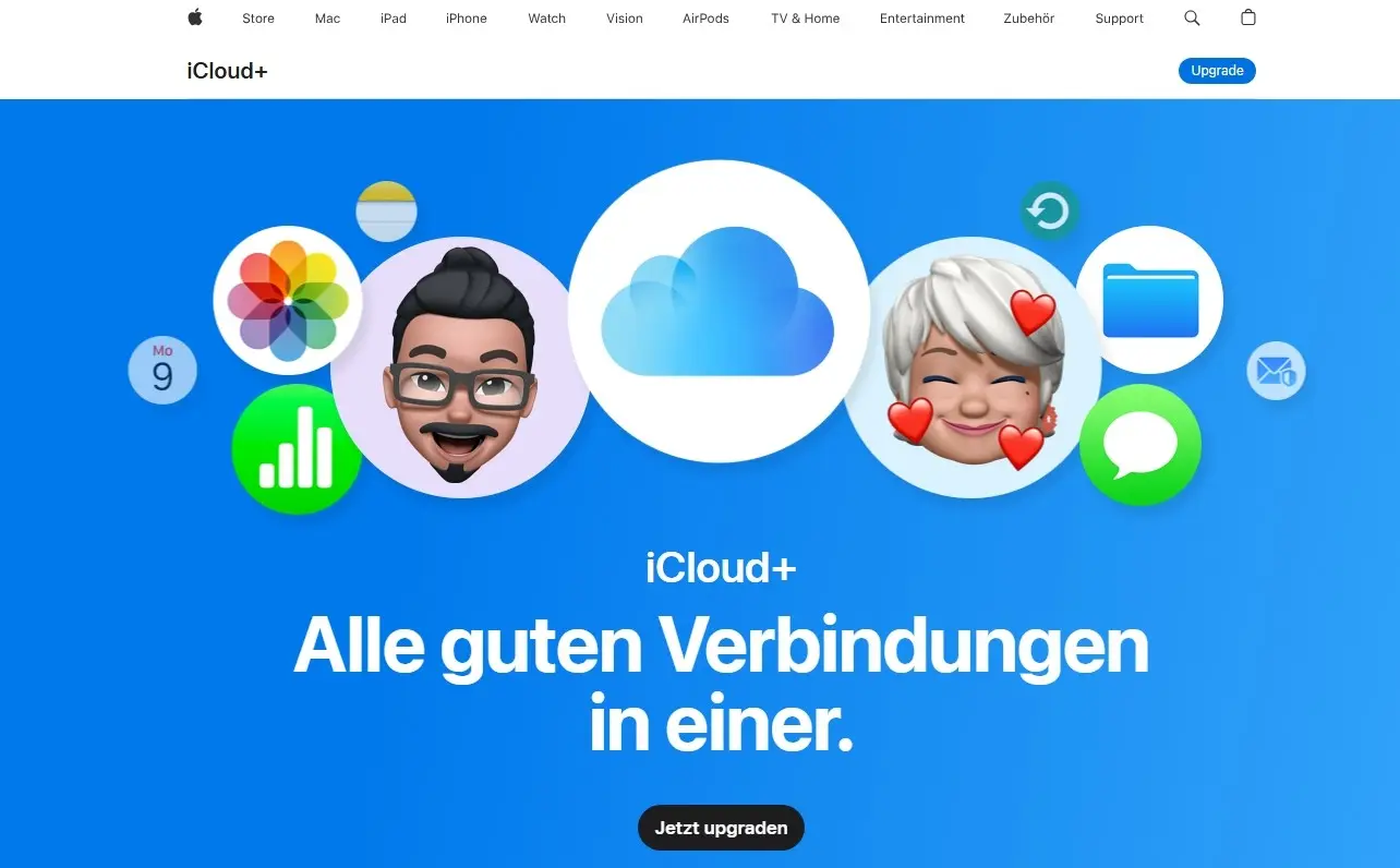 Screenshot von der iCloud-Informationsseite Bild: Screenshot von der iCloud-Informationsseite