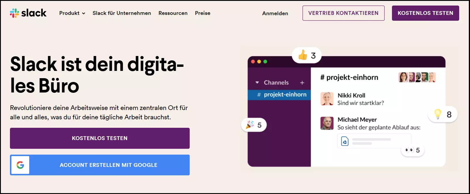 Bild: Startseite von Slack