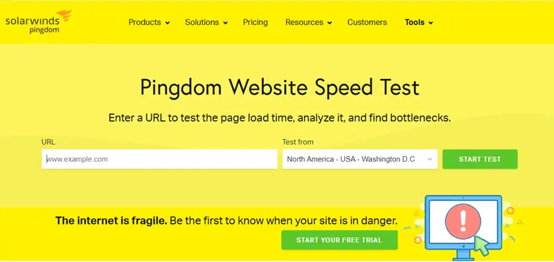 Bild: Homepage von Pingdom