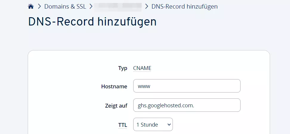 DNS-Record hinzufügen im IONOS Cloud Panel DNS-Record hinzufügen im IONOS Cloud Panel