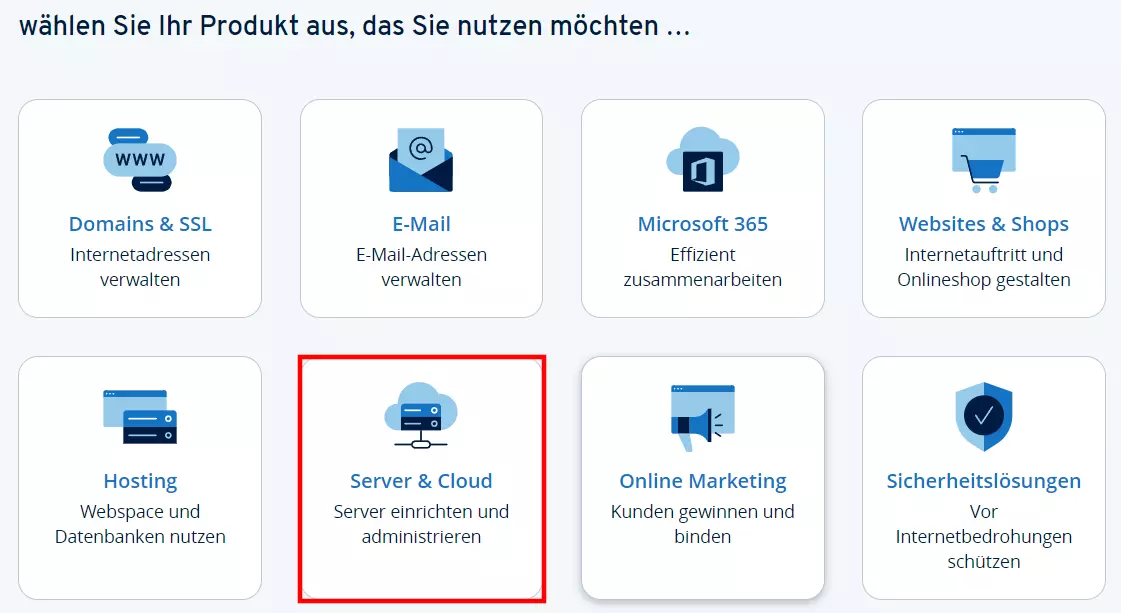 „Server & Cloud“ im IONOS Kundenkonto „Server & Cloud“ im IONOS Kundenkonto