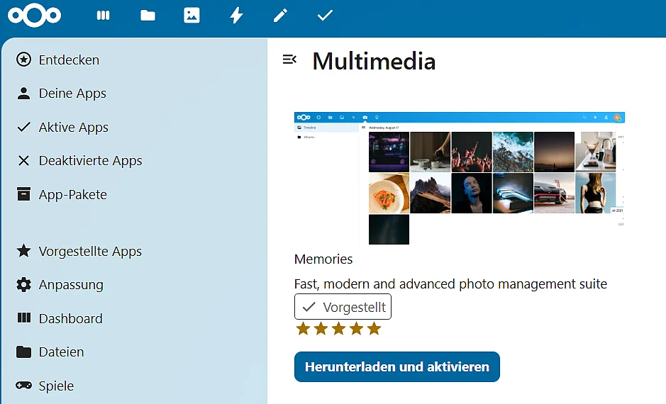 Bild: Memories im Nextcloud App Store