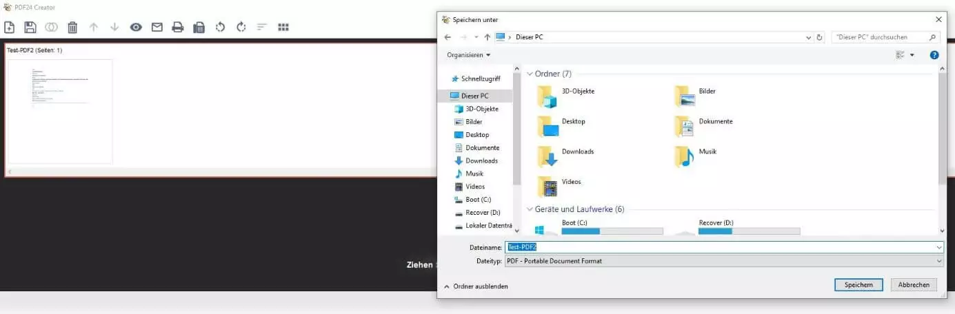 PDF24 Creator: „Speichern unter“-Dialog