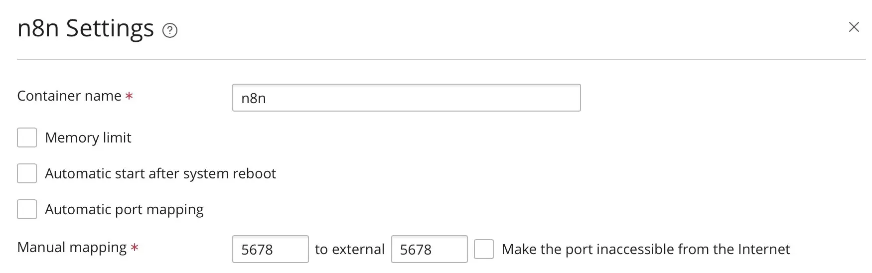 Bild: Plesk: n8n-Container Portmapping