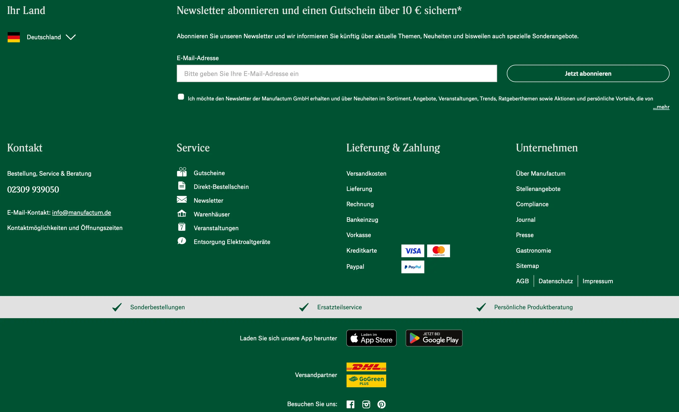 Bild: Screenshot des Footers vom Versandhaus Manufactum