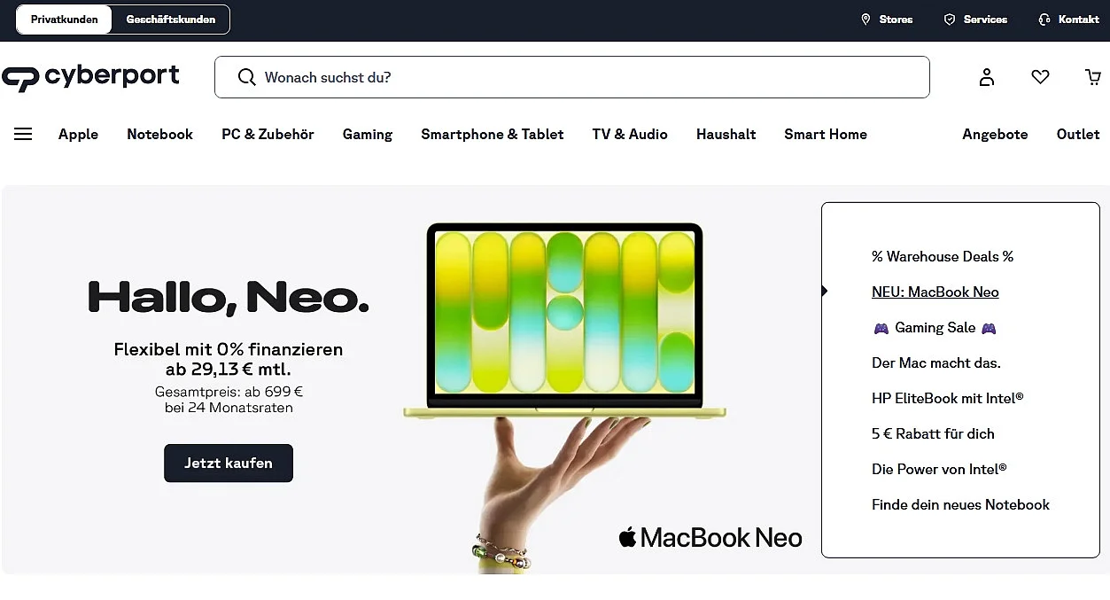 Der Onlineshop von Cyberport Bild: Der Onlineshop von Cyberport