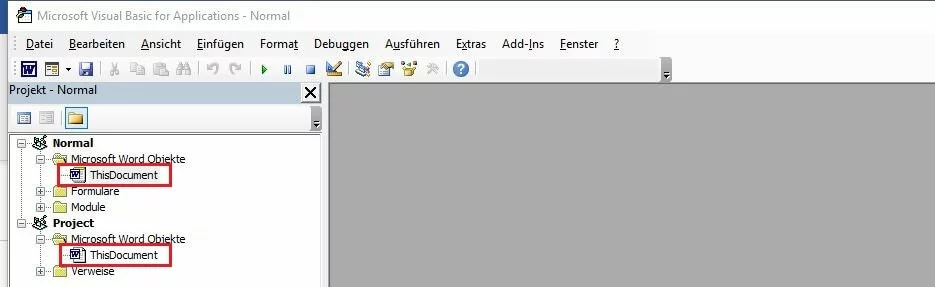 Bild: Microsoft Word 2016: Projekt-Explorer