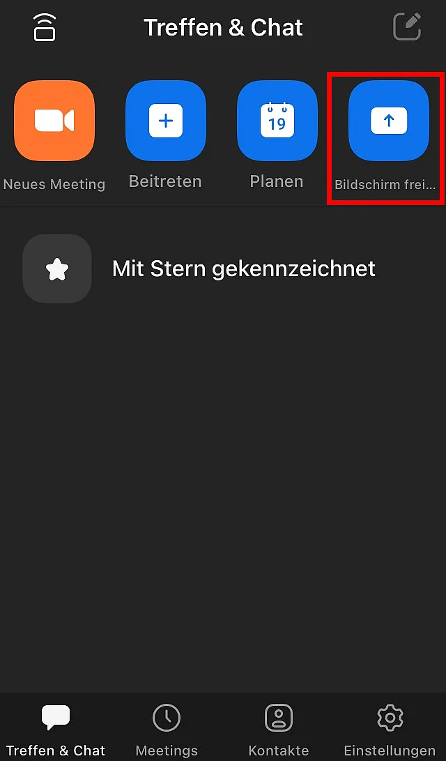 Zoom-iPhone-App mit Option zur Freigabe des Bildschirms Bild: Zoom-iPhone-App mit Option zur Freigabe des Bildschirms