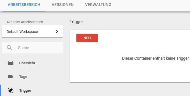 Bild: Trigger-Menü im Arbeitsbereich von Google Tag Manager