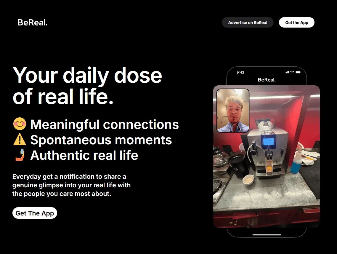 Screenshot von der Website der App BeReal Bild: Screenshot von der Website der App BeReal
