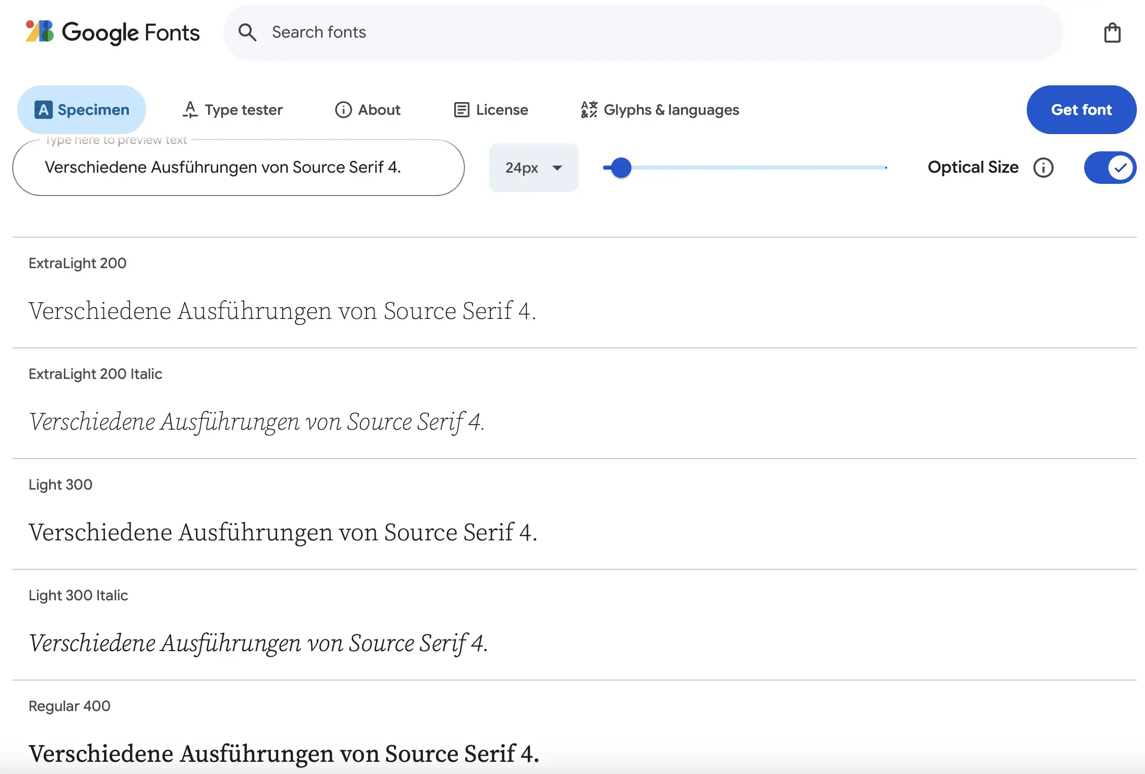 Verschiedene Ausführungen des Webfonts Source Serif Pro bei Google Fonts Bild: Verschiedene Ausführungen des Webfonts Source Serif Pro bei Google Fonts