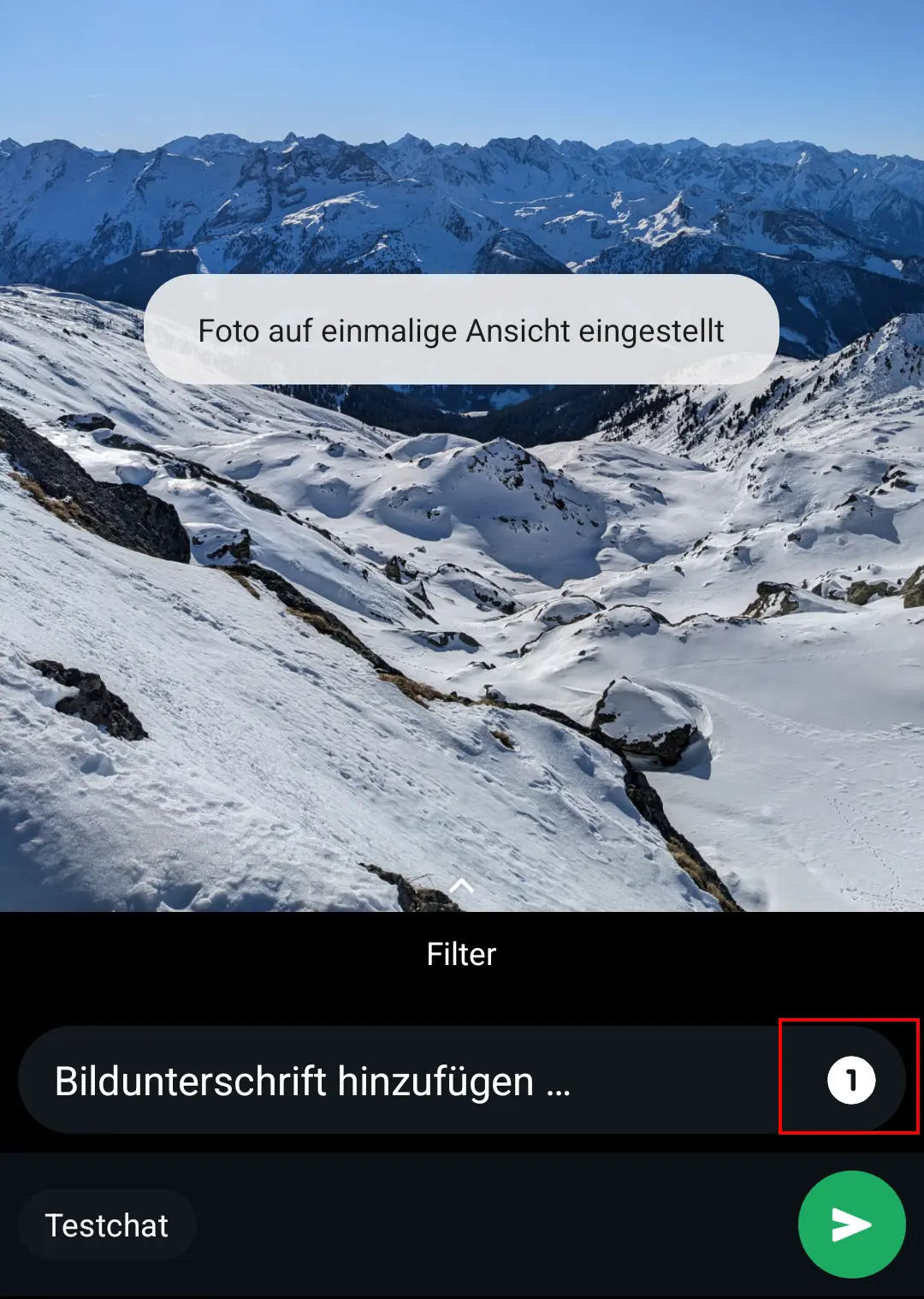 Android-Screenshot der aktivierten Einmal-ansehen-Funktion in WhatsApp Bild: Android-Screenshot der aktivierten Einmal-ansehen-Funktion in WhatsApp
