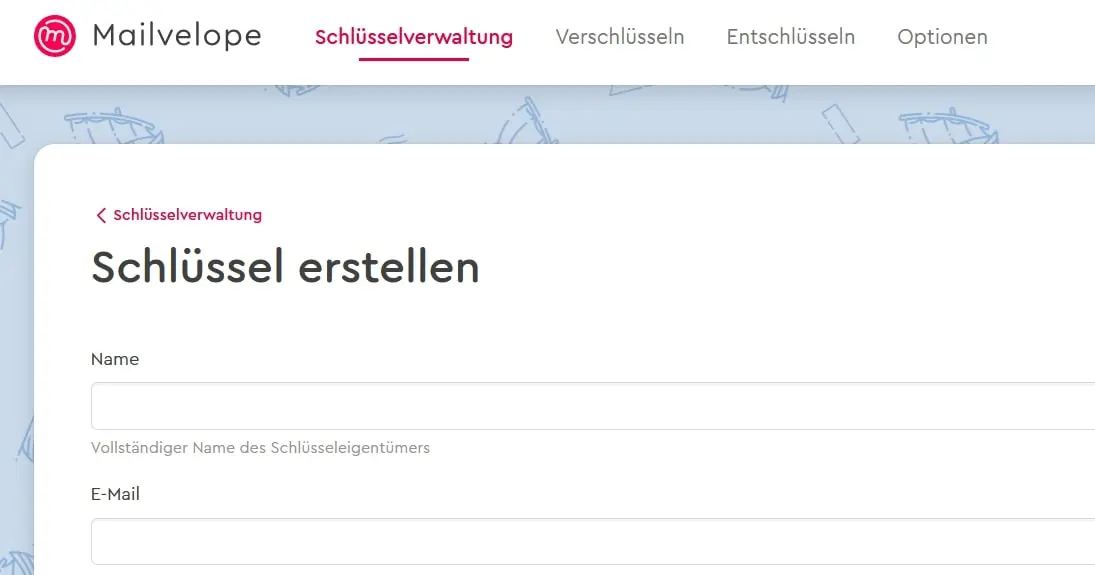 Schlüssel erstellen in Mailvelope Bild: Schlüssel erstellen in Mailvelope