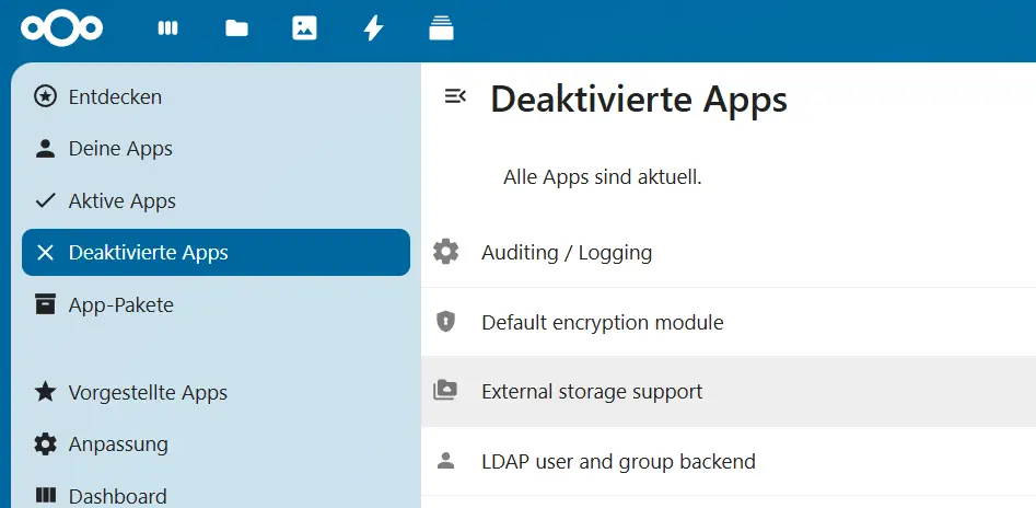 Bild: Nextcloud-Apps: External Storage Support