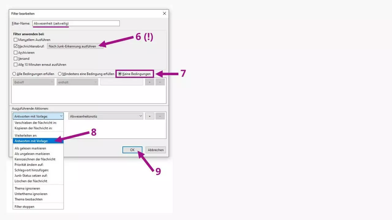 Bild: Thunderbird Abwesenheitsnotiz: Filter im Detail konfigurieren