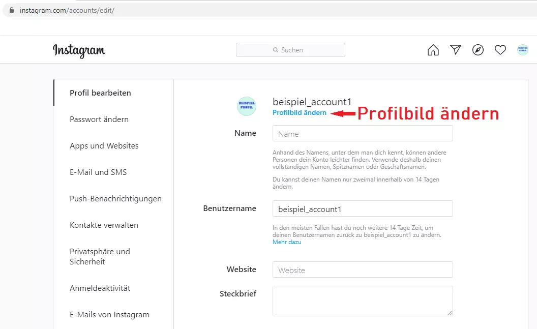 Instagram-Profilbild auf dem Desktop ändern