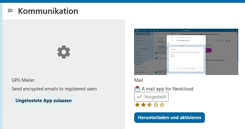 Bild: „Mail“ im Nextcloud App Store