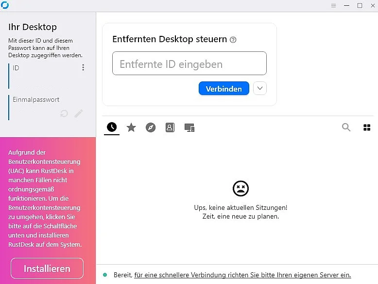 Bild: RustDesk Startbildschirm