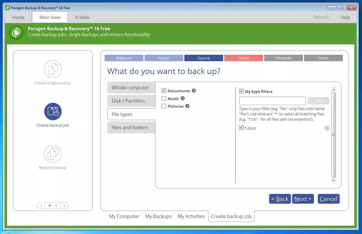 Bild: Paragon Backup & Recovery 16 Free: Menü zur Konfiguration von Dateifiltern