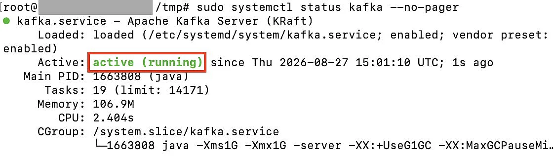 Status des Kafka-Service Bild: Status des Kafka-Service