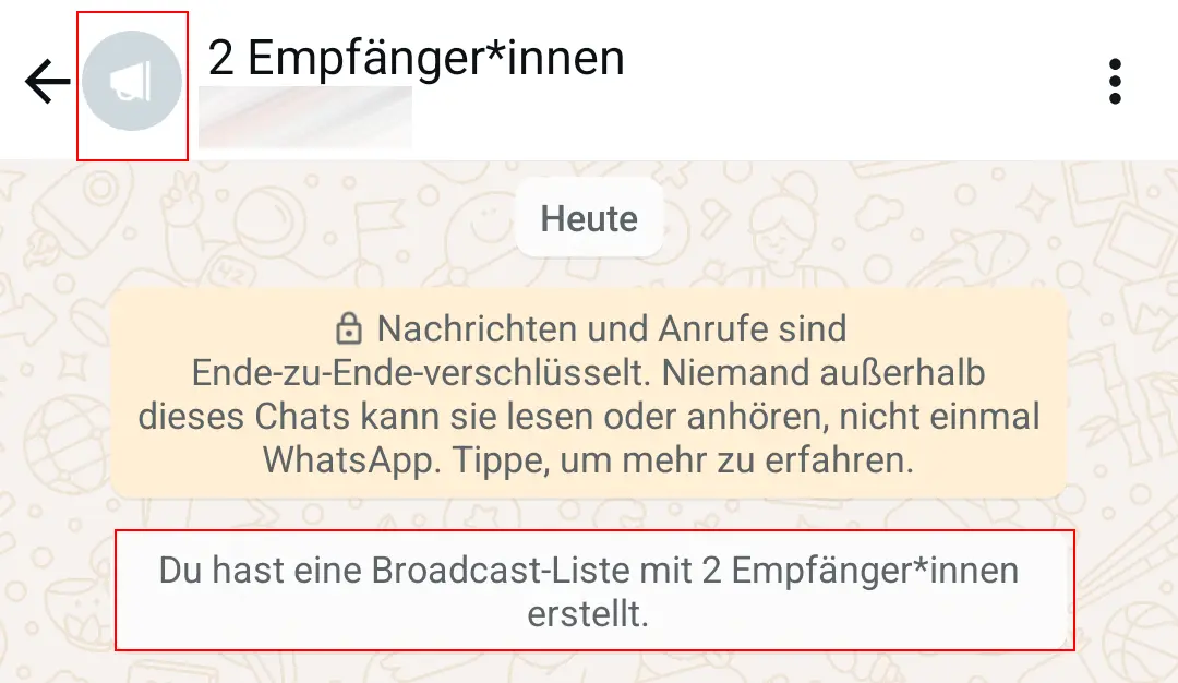 Android-Screenshot einer Broadcast-Liste auf WhatsApp Bild: Android-Screenshot einer Broadcast-Liste auf WhatsApp
