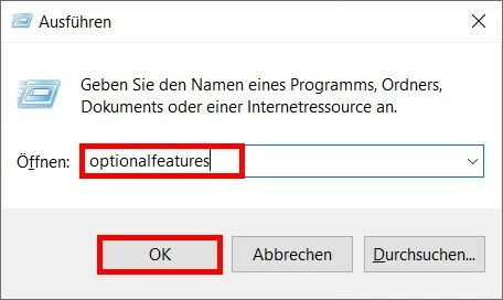 Ausführen-Dialog: optionalfeatures
